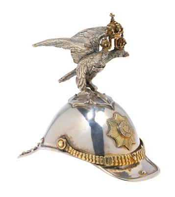 A liqueur cup in the form of a miniature helmet of the imperial guard, - Stříbro