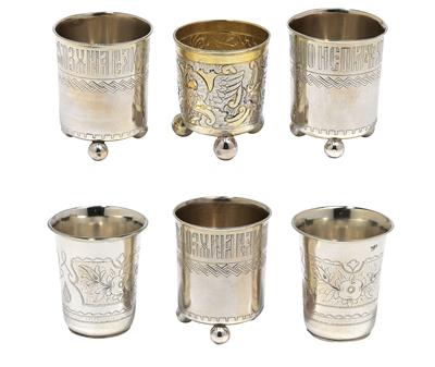 A collection of vodka cups from Moscow, - Silver