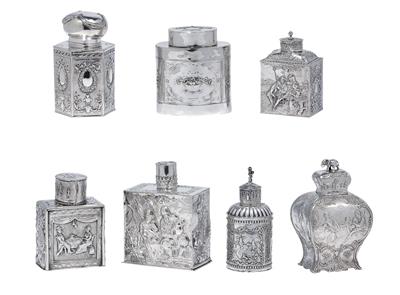 A collection of tea caddies, - Silver