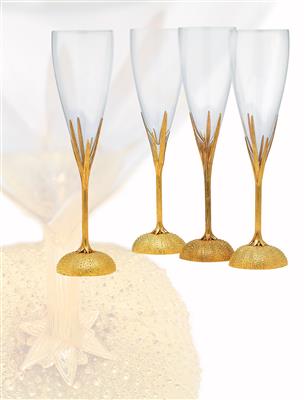 Four champagne flutes from Germany, - Stříbro