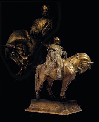 Bela Markup (Diosgyör 1873-1945 Budapest) -Tsar Alexander II. of Russia, An equestrian statuette, - Argenti