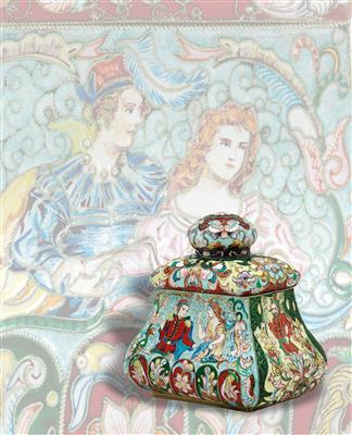 Fedor Rückert" - A cloisonné tea caddy from Moscow, - Stříbro