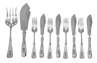 A fish cutlery service for 12 individuals, - Argenti