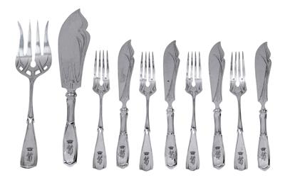 A fish cutlery service for 12 individuals, - Silver