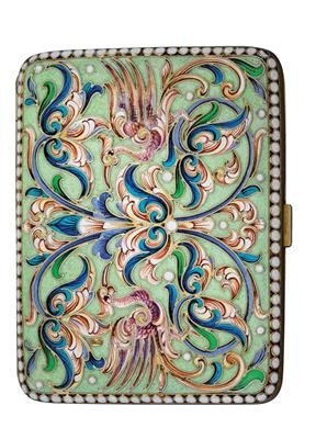 A cloisonné cigarette case from Moscow, - Stříbro