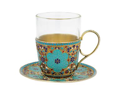 A cloisonné cup and saucer, from Moscow - Silver
