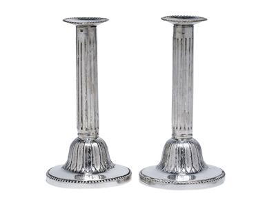 A pair of neoclassical candleholders from Danzig, - Stříbro