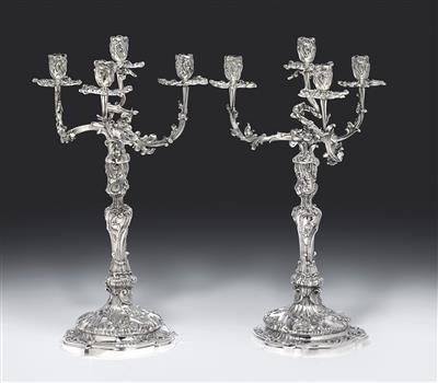 A pair of four-light candleholders from Dresden, - Argenti