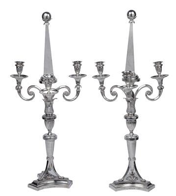 A pair of tall neoclassical candelabra from Amsterdam, - Silver