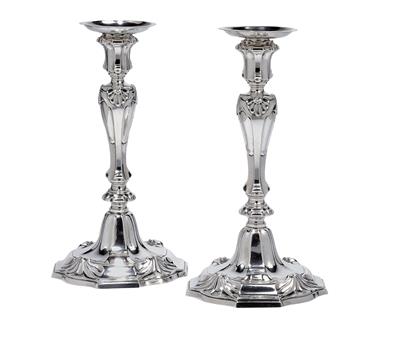 A pair of candleholders from Mons, - Argenti