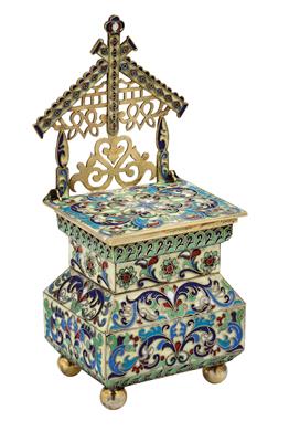 A cloisonné salt throne from Russia, - Silver