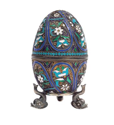 A cloisonné egg from Russia, - Stříbro