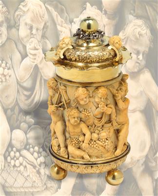 A lidded cup from Ulm, cased and mounted with ivory, - Stříbro