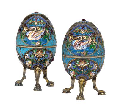 Two cloisonné eggs from Russia, - Silver