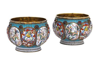 Two cloisonné bowls from Russia, - Argenti