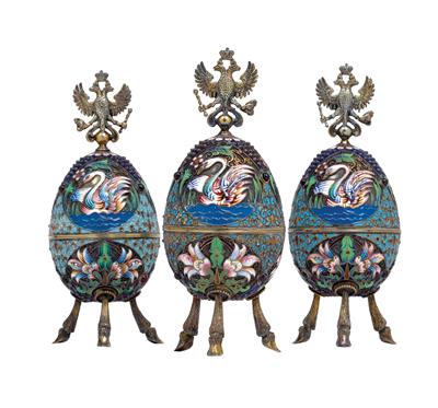 3 russische Cloisonné Eier, - Silber