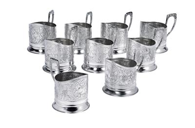 Nine tea glass holders from Russia, - Silver