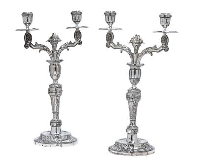 J. C. Klinkosch - A pair of candlesticks from Vienna, with two-light girandole inserts, - Stříbro