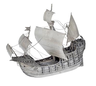 A model sailing ship, - Silver