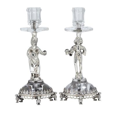 A pair of Historism Period rock crystal candlesticks, - Argenti