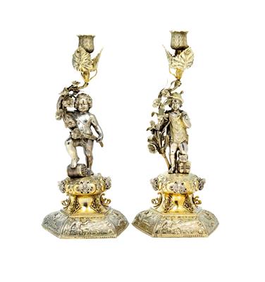 A pair of Historism Period candlesticks, - Stříbro