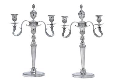 A pair of three-light candleholders from Rome, - Stříbro