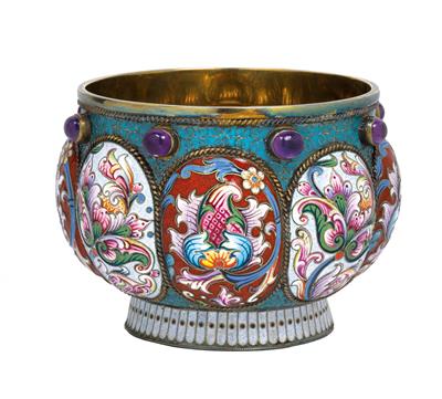 Russische Cloisonné Schale, - Silber