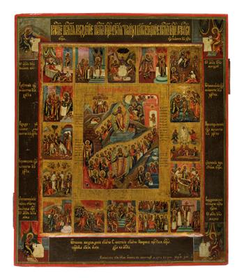 Russische Ikone Ostern und die 12 Hochfeste und 4 Feste, - Silber