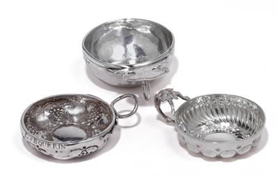 Three wine tasting bowls, - Silver