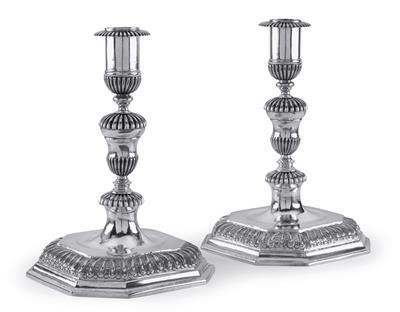 A pair of Baroque candleholders from Germany, - Argenti