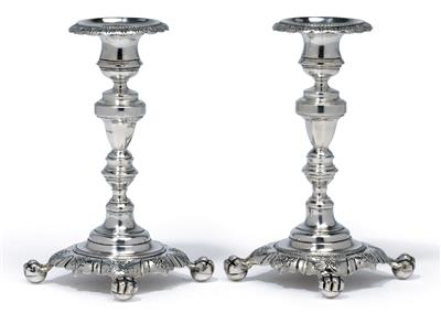 A pair of small Portuguese candleholders, - Stříbro