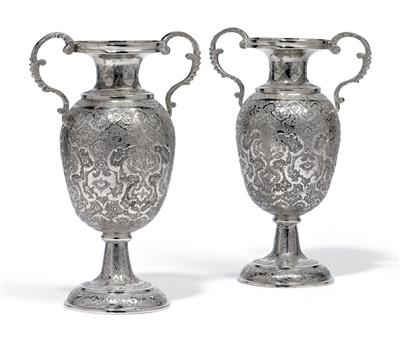 A pair of Oriental vases, - Silver