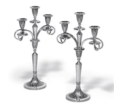 A pair of candleholders from Vienna, with three-light girandole insert, - Silver