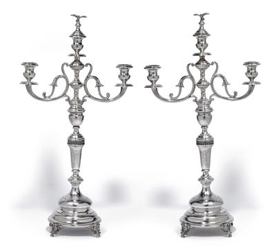 A pair of candleholders with three-light girandole insert, from Vienna - Silver