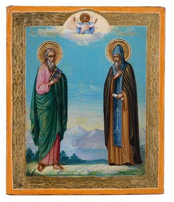 An icon from Russia "St Apostle Andreas and St Antonius the Great", - Argenti