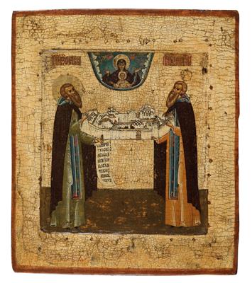 An icon from Russia "Saints Sosima and Sawwatij", - Silver