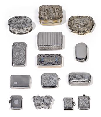 A collection of snuffboxes and match containers, - Argenti