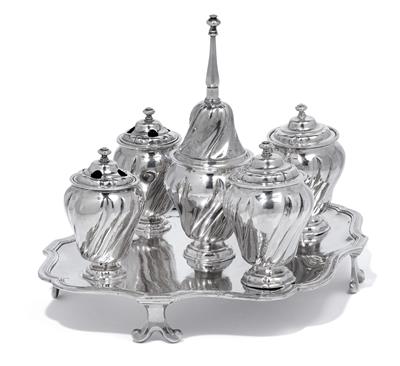 A Rococo writing set with table bell, from Spain - Silver