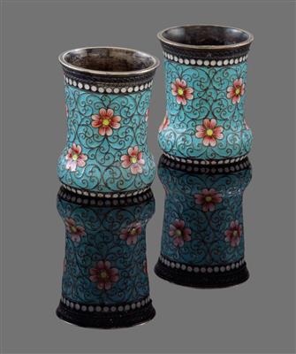 Two cloisonné cup from Moscow, - Stříbro