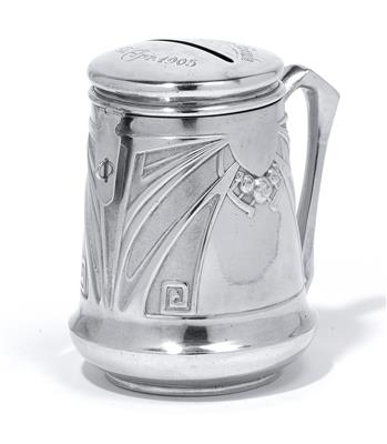 An art nouveau money box from Germany, - Silver