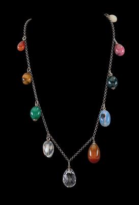 A chain with 10 egg pendants, - Silver