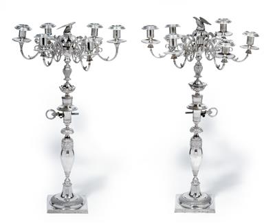 A pair of candleholders from Berlin, with seven-light girandole inserts, - Silver