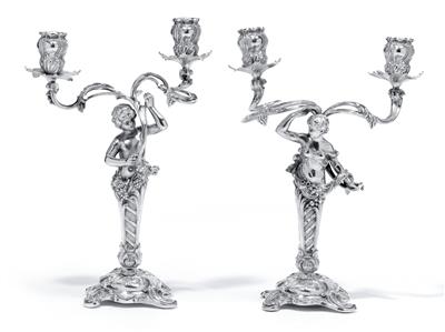 A pair of two-light candleholders from Germany, - Stříbro