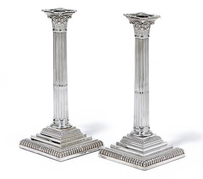 A pair of candleholders from Sheffield, - Silver