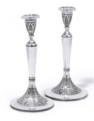 A pair of candleholders from Vienna, - Argenti