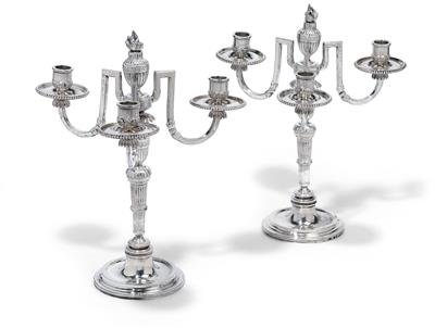 A pair of candleholders from Vienna, with three-light girandole inserts, - Silver