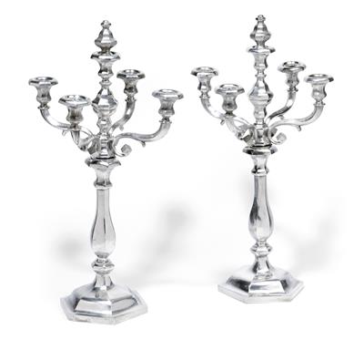 A pair of candleholders from Vienna, with five-light girandole inserts, - Argenti