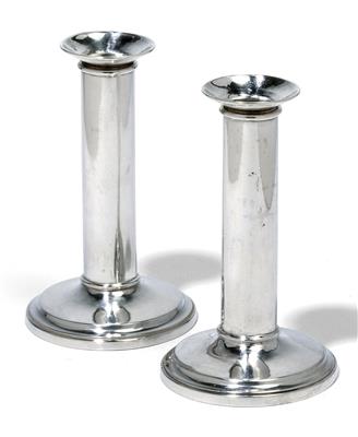 A pair of neoclassical candleholders from Vienna, - Silver