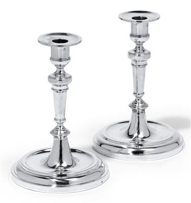 A pair of neoclassical candleholders from Vienna, - Silver