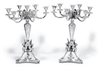 Paar Wiener siebenflammige Kandelaber, - Silber und Russisches Silber